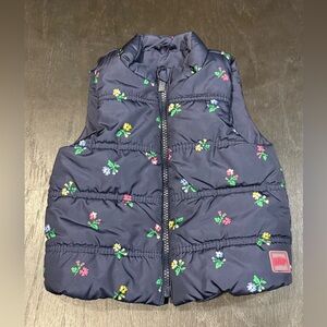 Baby Gap Puffer Vest Zip Navy with Floral Print 18-24 Months Toddler
